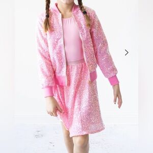 Girls Pink Sequin Matching Jacket & Skirt Set